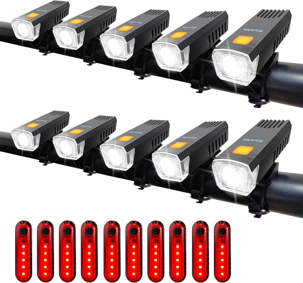 Kunhe USB-C Rechargeable Bike Lights Front and Rear(2or4or10or20 Packs) Night Riding for Kids &Adults 3 Lights Modes Used as a Safety Indicator Light for Skateboards Strollers and Wheelchairs