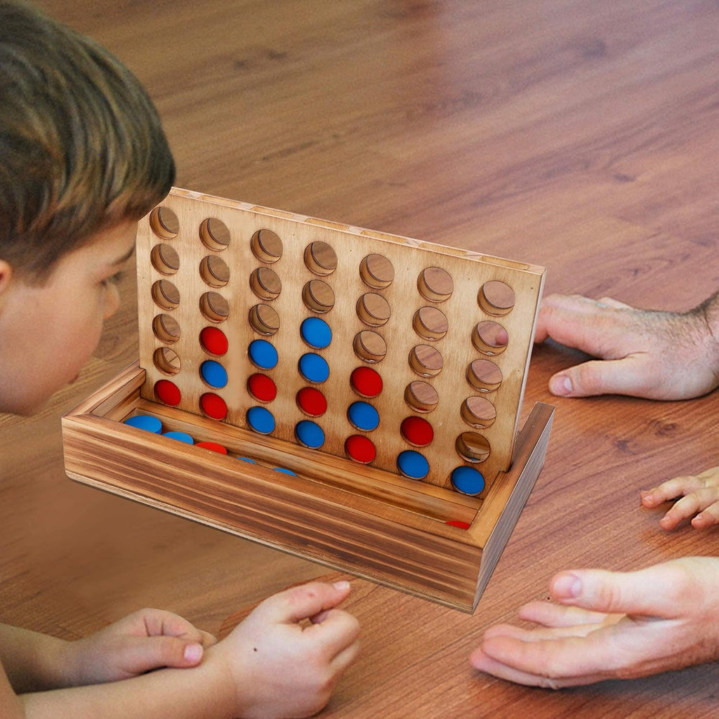 Glintoper Tic Tac Toe & 4 in a Row Tables Game Set, Classic Board Line Up 4 for Living Room Rustic Table Decor and Use as Game Top Wood Guest Room Decor Strategy Board Games for Families