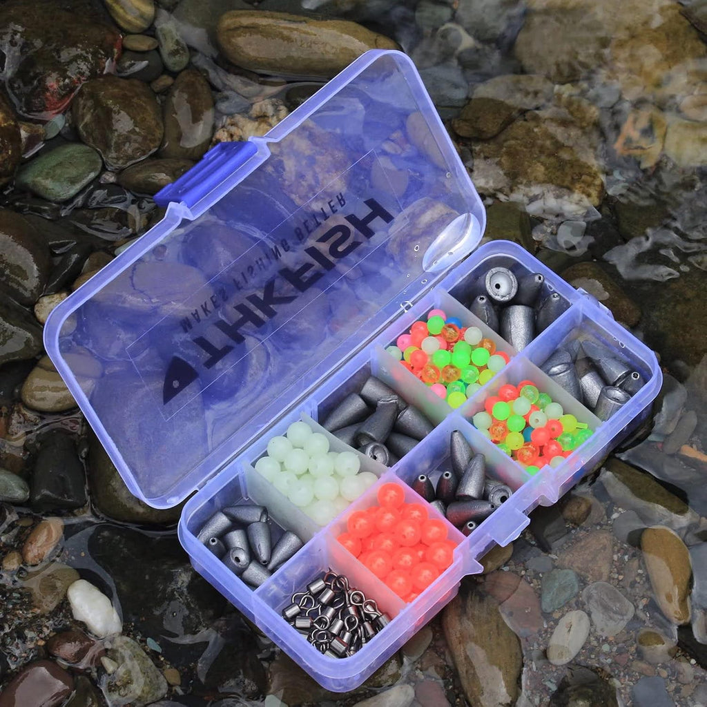 THKFISH Texas and Carolina Fishing Rig Bass Fishing Bullet-Weights for Fishing Sinkers Hooks Rolling Barrel Fishing Swivels Beads Rings Fishing Tackle Kit 35pcs/339pcs/389pcs