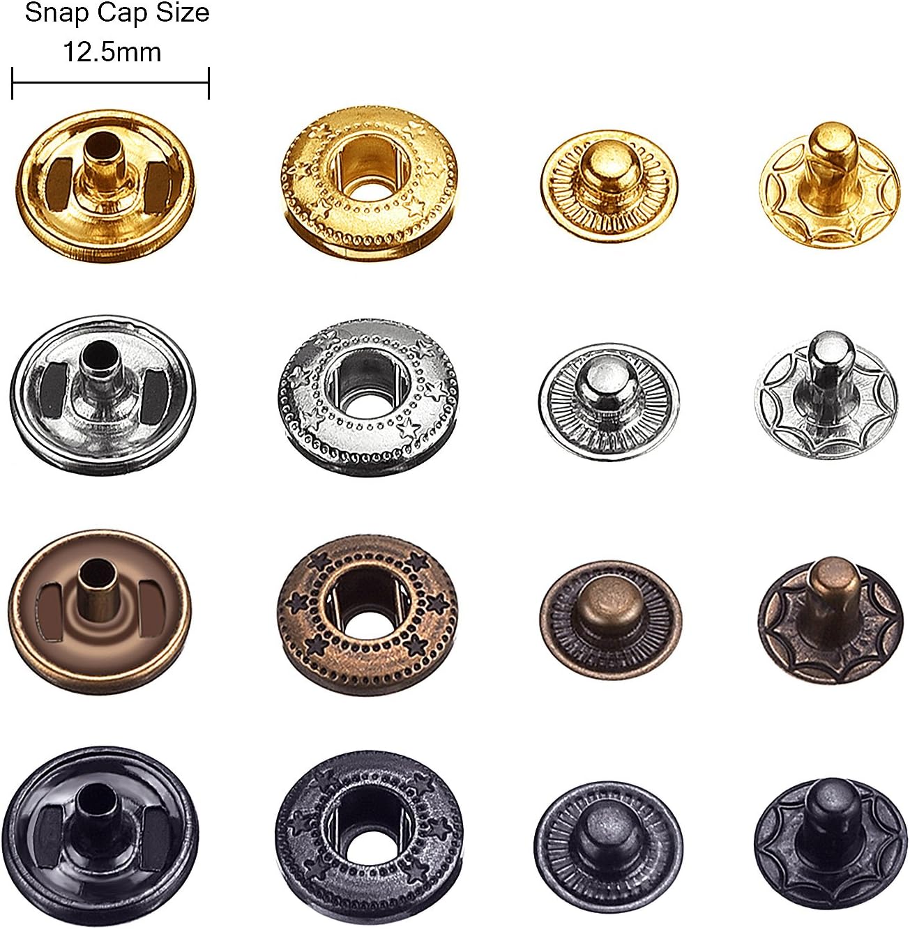 HOTOP 100 Set Snap Fasteners Leather Snaps Kit with 4 Tools, 12.5 mm