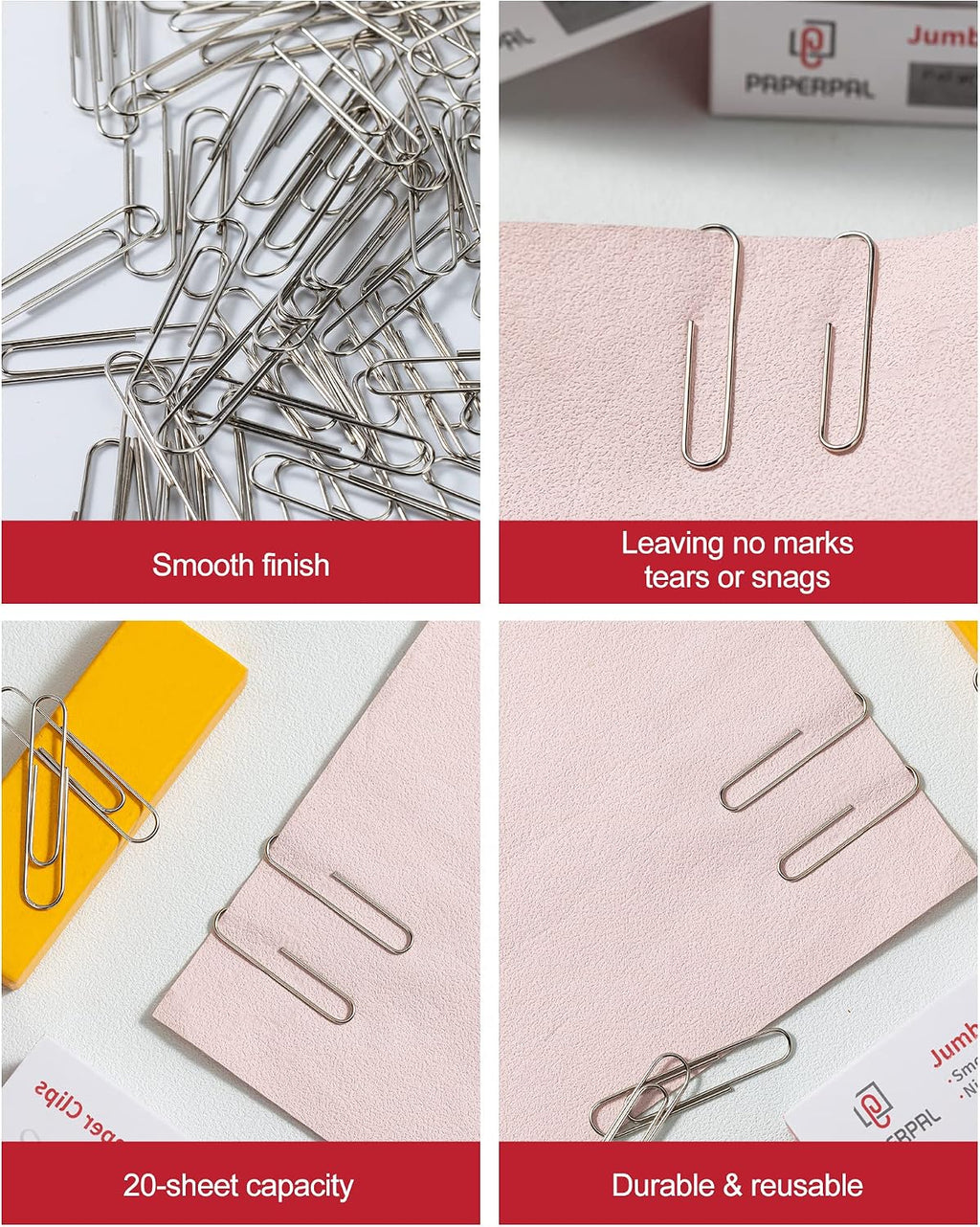 PAPERPAL Paperclips for Office School & Personal Use, Jumbo Smooth Paper Clip (2"), 1000 Large Paper Clips (10 Boxes of 100 Each), Silver