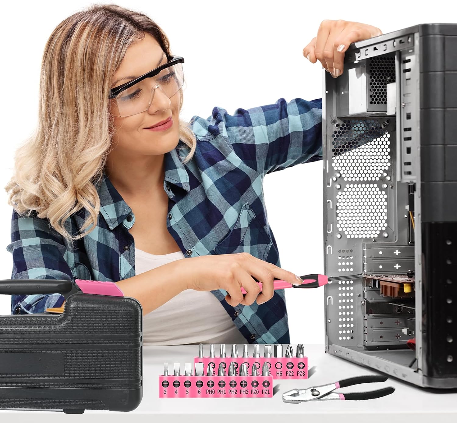 HANGYING 39-Piece Household Tool Set, Pink Tool Kit for Women with Toolbox