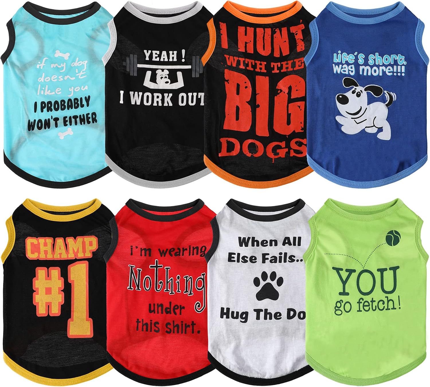 Saintrygo 8 Pcs Dog T-Shirts Printed Funny, Cute Pattern, Large
