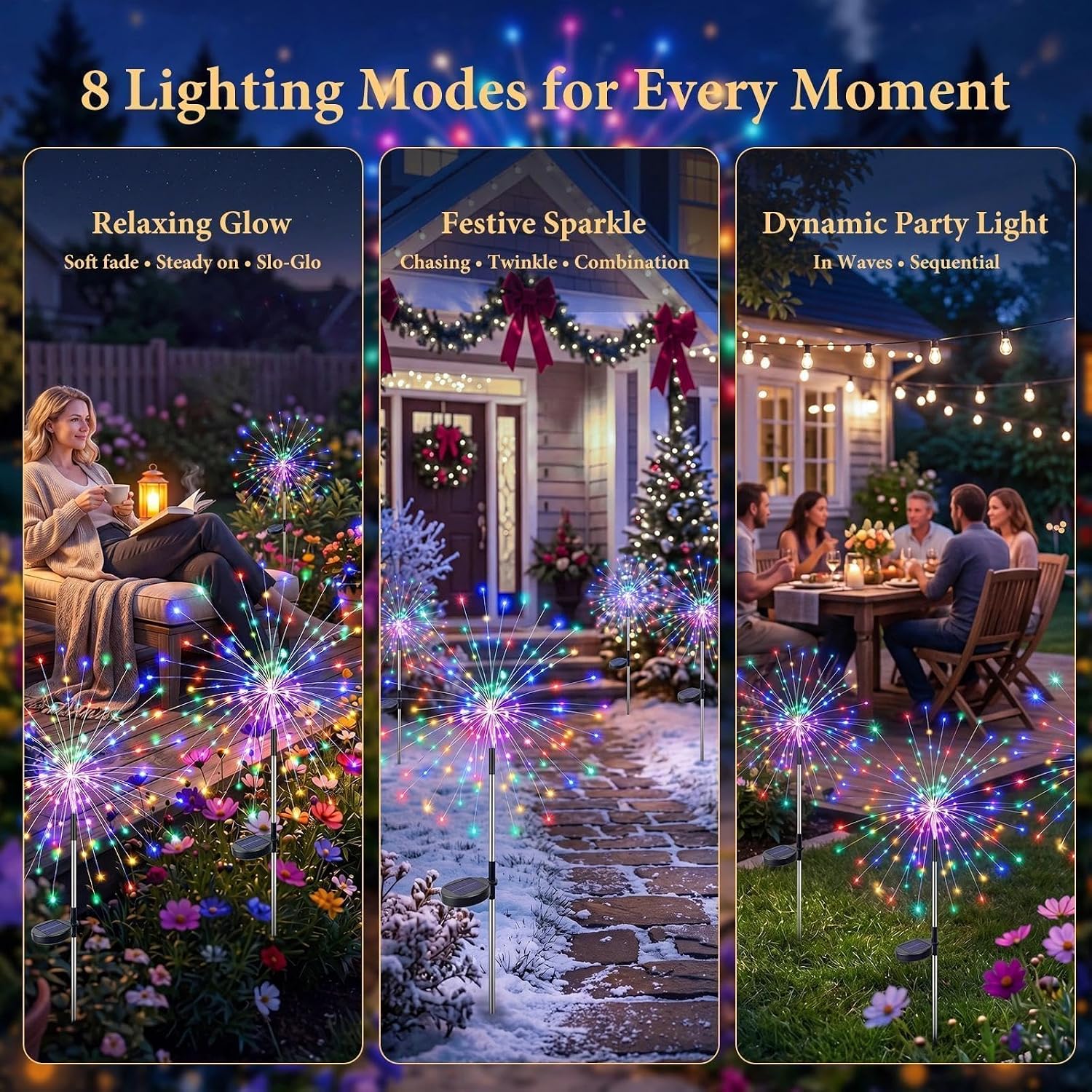 Solar Garden Lights Outdoor 4Pack,Multicolor Solar Firework Lights