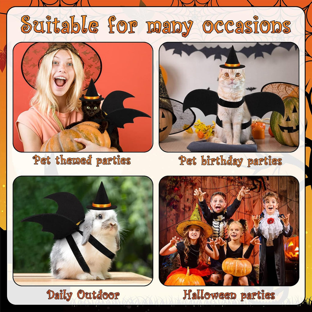 Halloween 2 Sets Pet Costume Bat Wings Harness Leash Bat Wing Witch Hats Pulling Rope for Small Animals Guinea Pig Rabbits Puppies and Small Cats