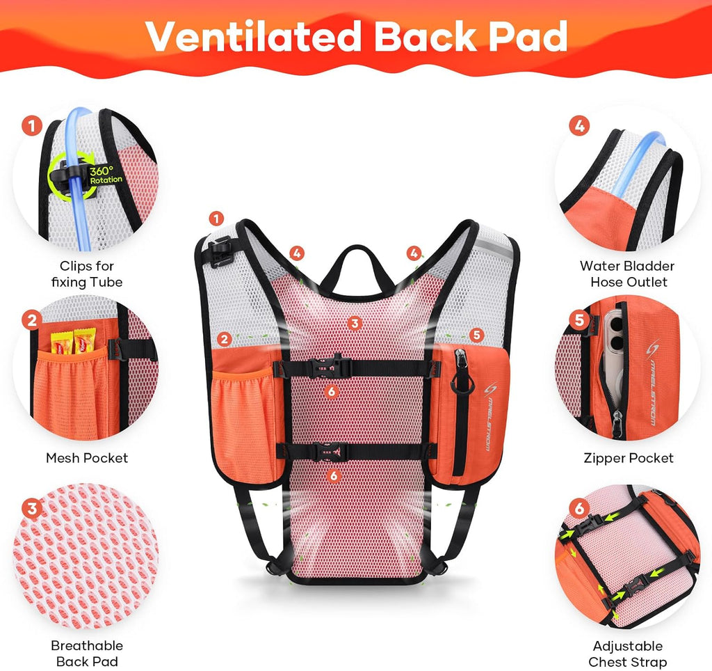Maelstrom Hydration Backpack with 2L Water Bladder,Lightweight Running Vest