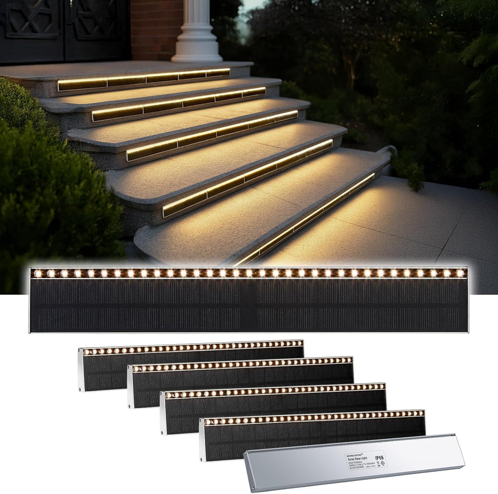 SHONELIGHTING Solar Step Lights Outside, 33 Focused LEDs, Stair Light, 6PK