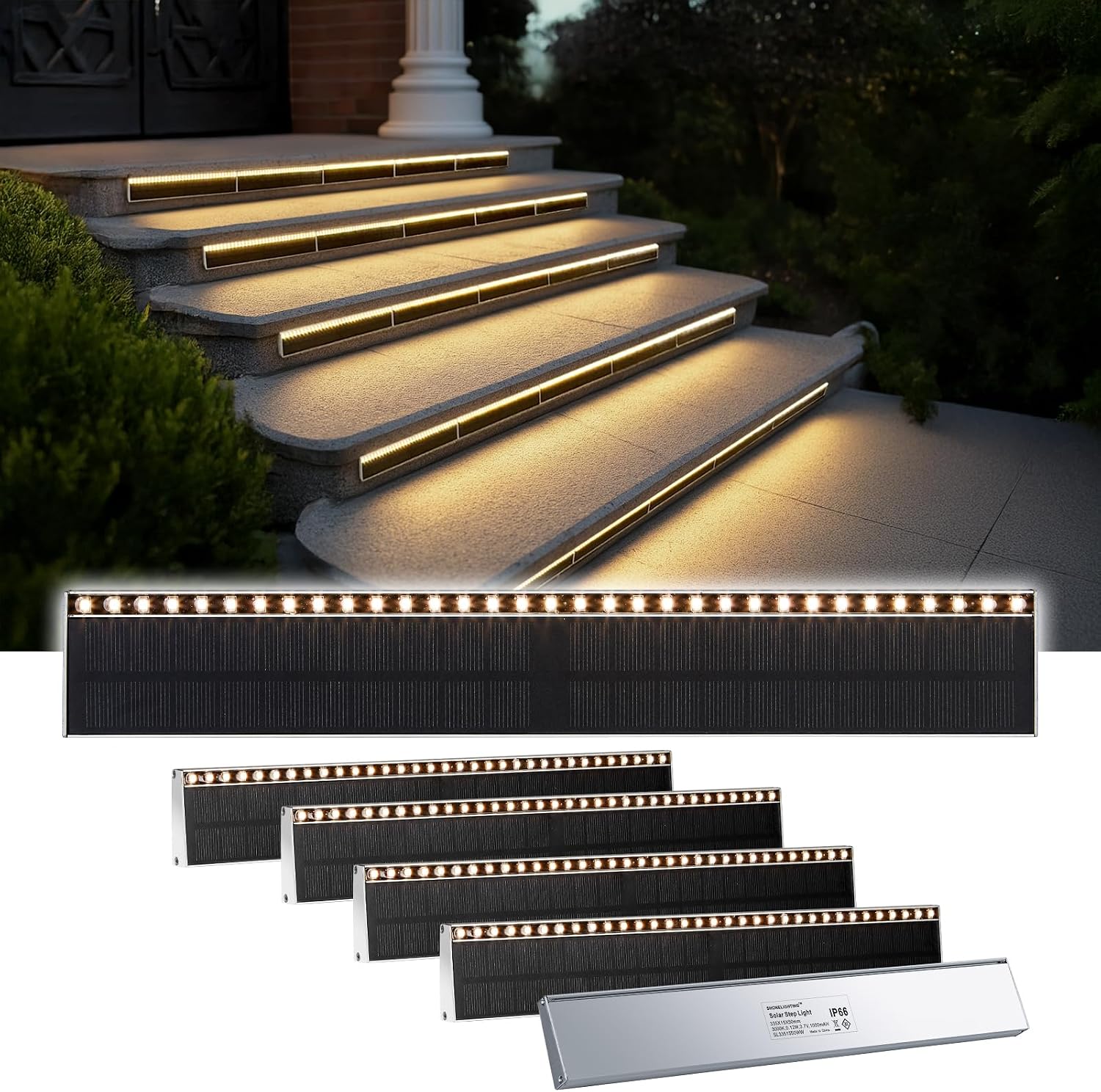 SHONELIGHTING Solar Step Lights Outside, 33 Focused LEDs, Stair Light, 6PK