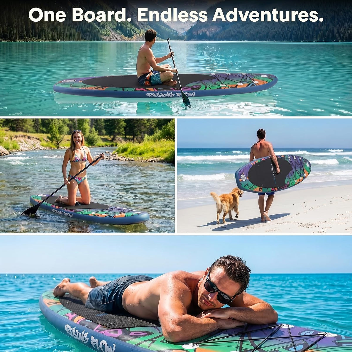 SereneLife 10’6” Inflatable Stand Up Paddle Board with Premium SUP Accessories - 32” Wide Stable Design with Non-Slip EVA Deck Pad, for Youth and Adults, 350 lbs. Capacity