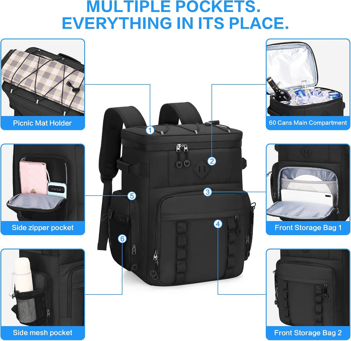 Large 60 Can Insulated Waterproof Leakproof Cooler Backpack