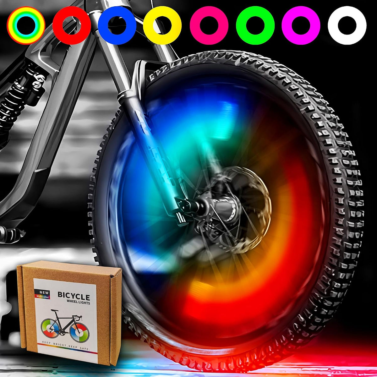 Bike Wheel Lights Rechargeable(2pack), Bicycle Spoke Lights Weatherproof, Adults Kids Bike Lights for Wheels 7-Color Variable, Motion Sensor,Fit All Wheel Sizes of Bike,Toddler Balance Bicycle, E-Bike