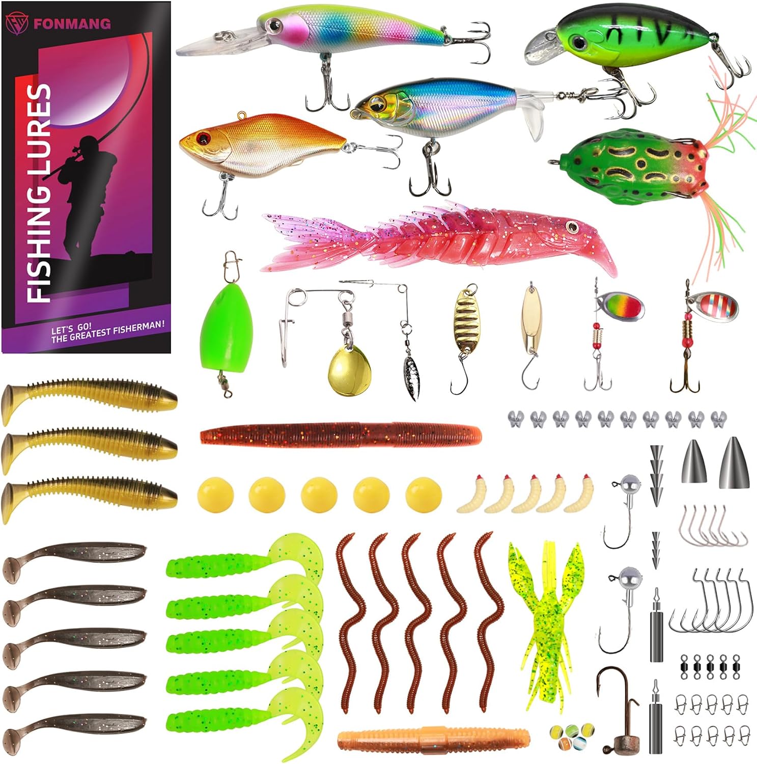 FONMANG Fishing Lures - Fishing Tackle kit with Fishing Spoons, Swim Bait, Jerk baits, Lure & Fishing Accessories, Bass Fishing Kit Also for Trout, Bluegill, Small Fishing Tackle Box for Freshwater
