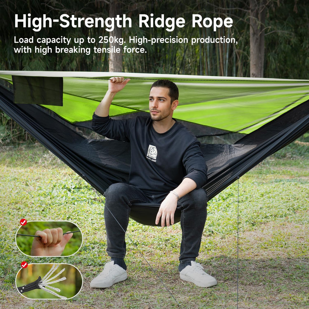 Camping Hammock with Mosquito Net, Sunshade and Ridge Rope, 2 Person
