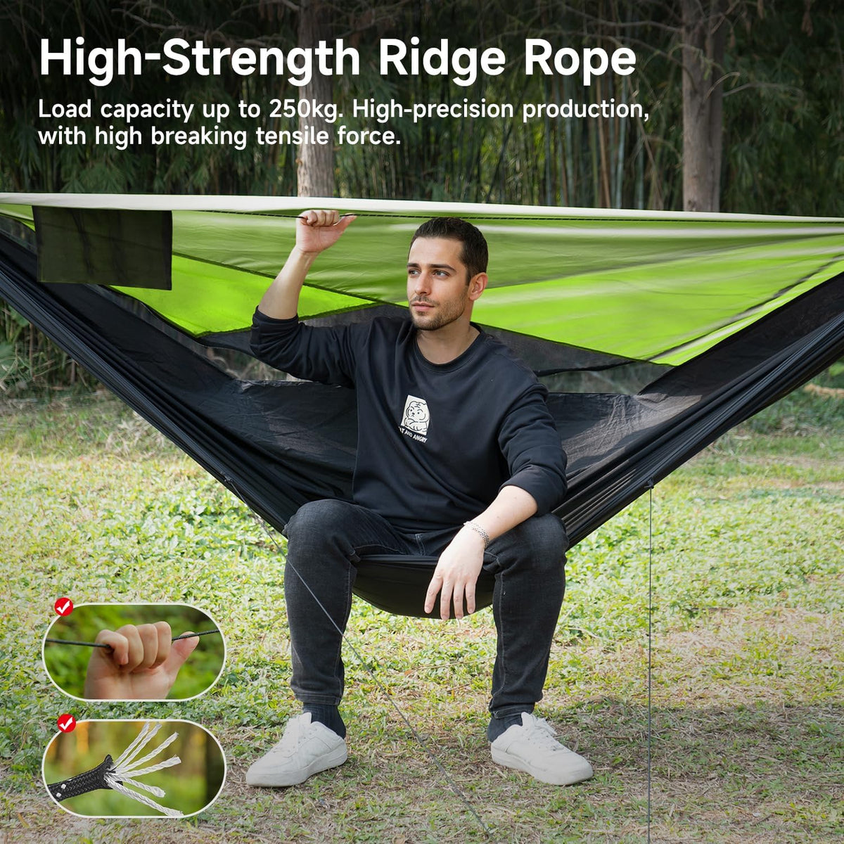 Camping Hammock with Mosquito Net, Sunshade and Ridge Rope, 2 Person