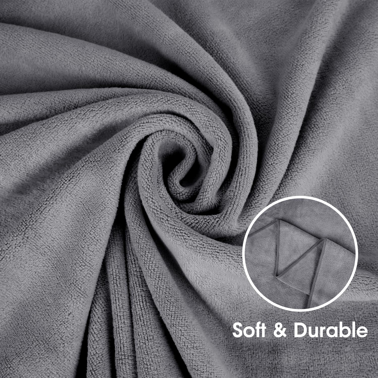 JML Microfiber Bath Towel with Hanging Loop, 2 Pack, 30" x 60", Grey