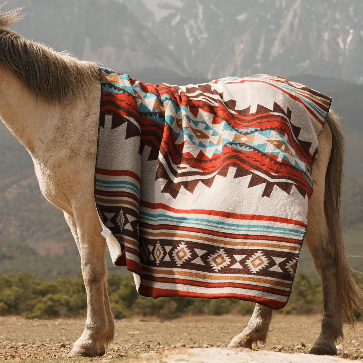 Aztec Throw Blanket with Soft Sherpa Lining, Traditional Southwestern Navajo Tribal Style Warm Throw for Camping, Outdoor, Cozy Boho Blanket for Couch, Sofa, Bed, 50"x60", Red