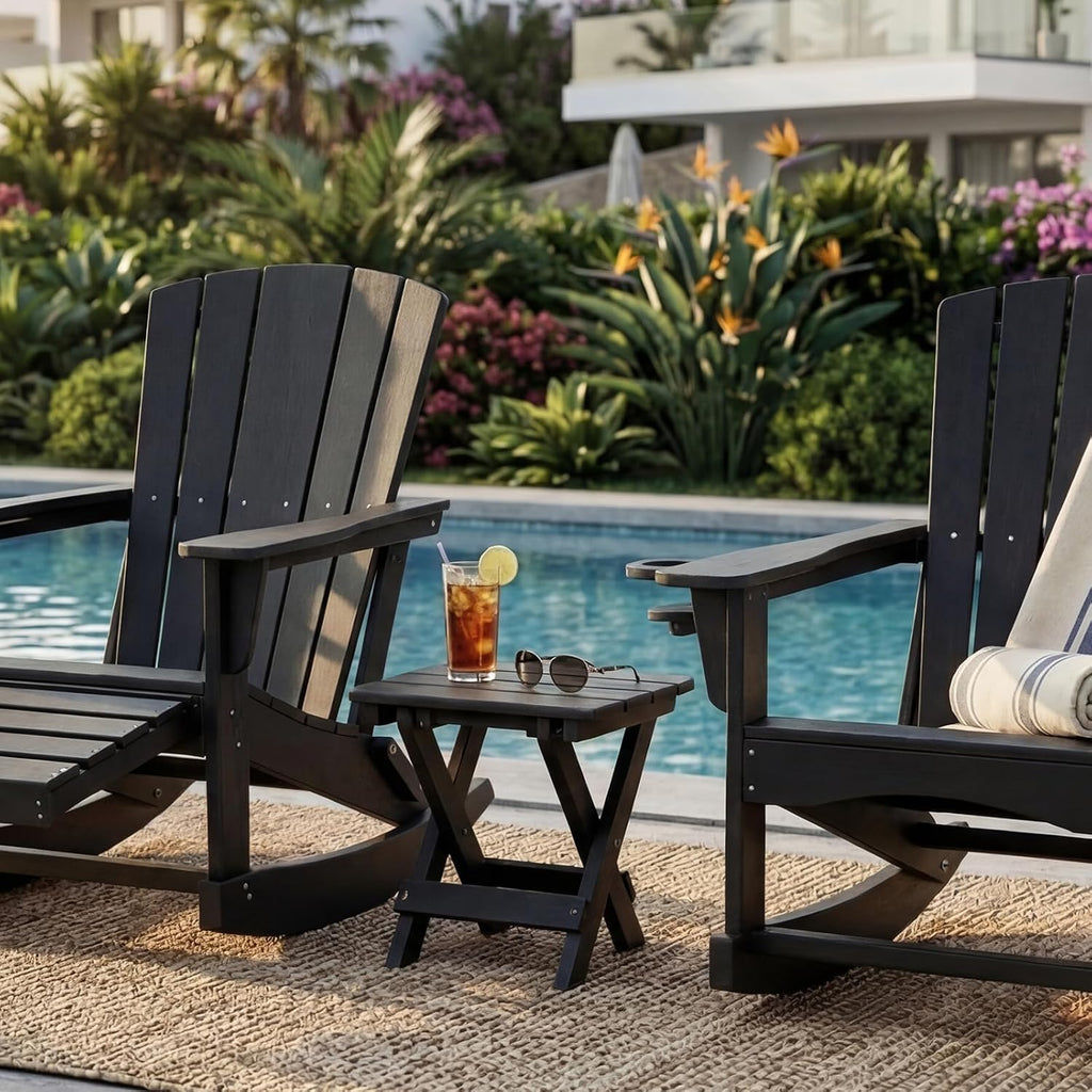 Folding Outdoor Side Table,Small HDPE Patio Table,All-Weather Compact Portable End Table for Patio,Porch,Pool,Black,11.8" D x 15.7" W x 15.7" H