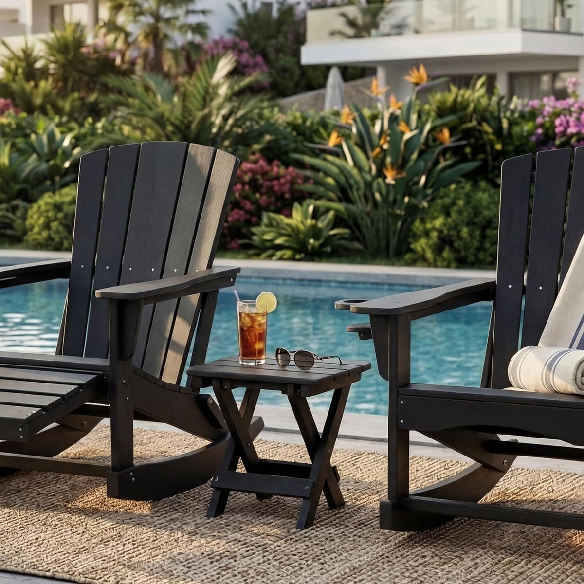 Folding Outdoor Side Table,Small HDPE Patio Table,All-Weather Compact Portable End Table for Patio,Porch,Pool,Black,11.8" D x 15.7" W x 15.7" H
