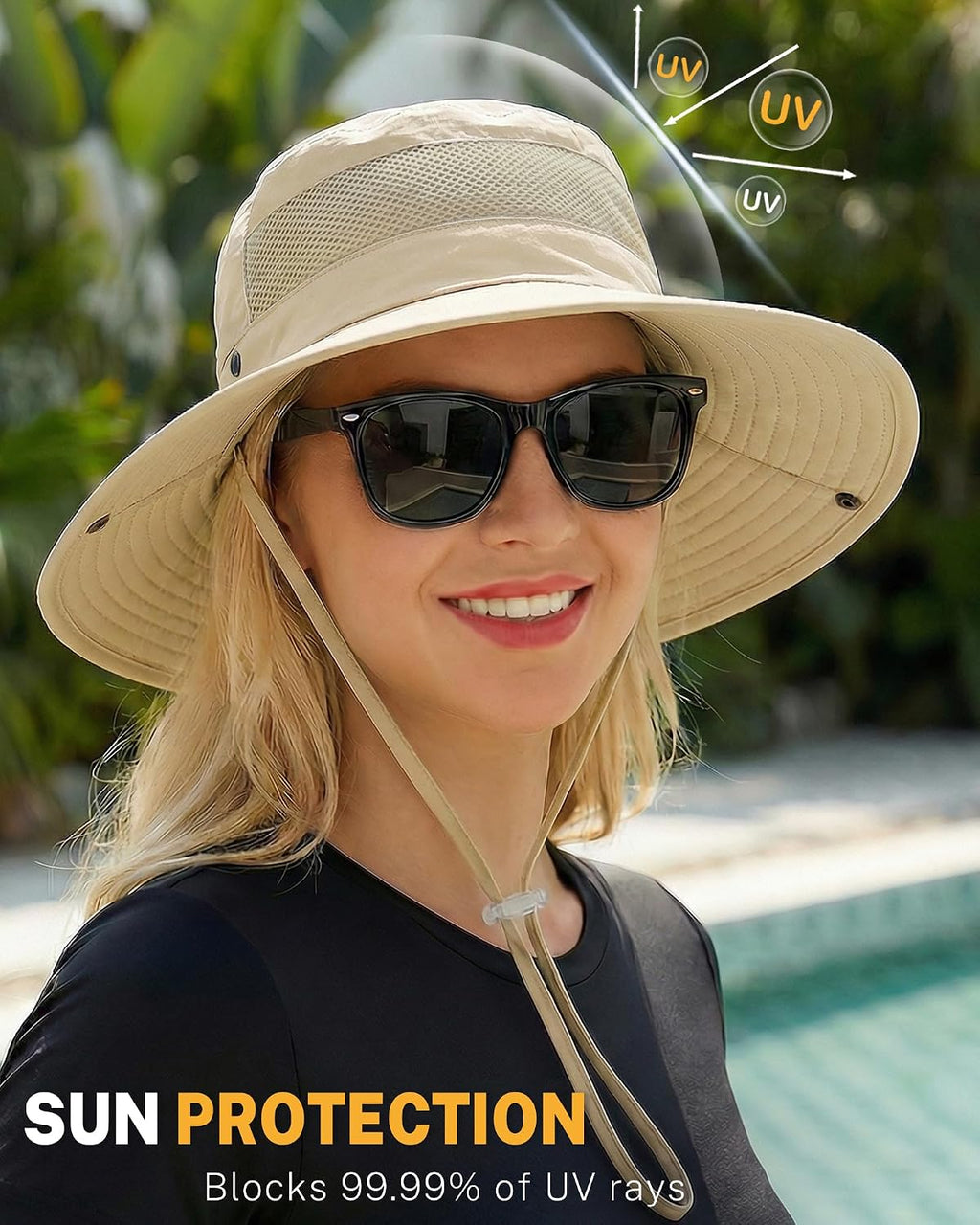Women's Sun Hat Sun Protection Wide Brim Bucket with Ponytail Hole Summer