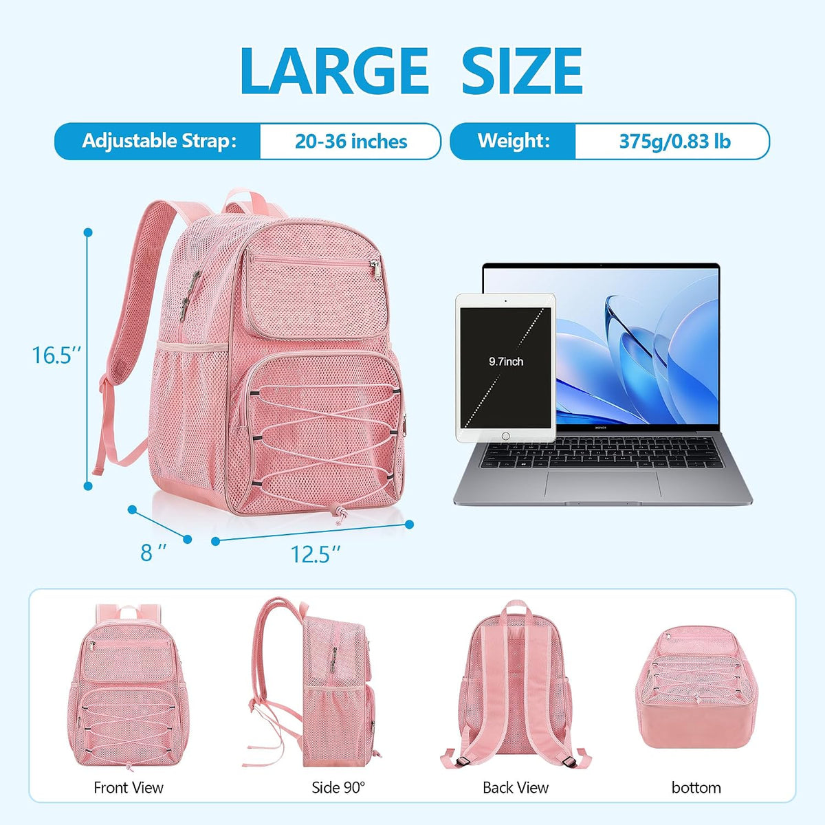 Paxiland Mesh Backpack Heavy Duty, 27L Large See Through Mesh Beach Bag