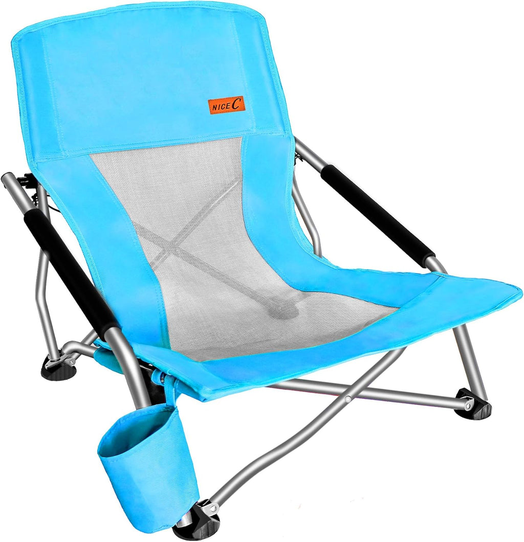 Nice C Low Beach Camping Folding Chair, River Sand Lake Chair (2 Pack Blue)