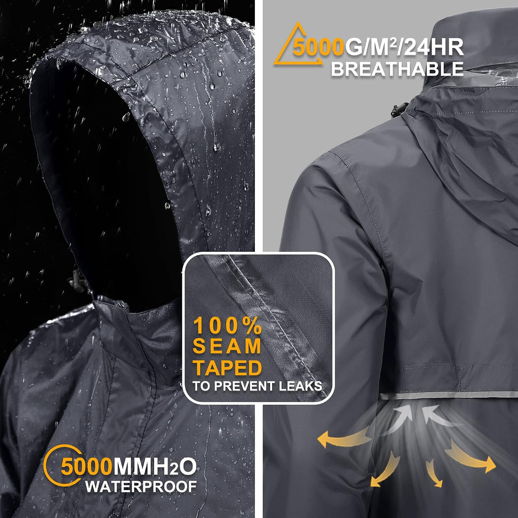 Outdoor Ventures Men's Rain Jacket Waterproof Lightweight Packable Pullover