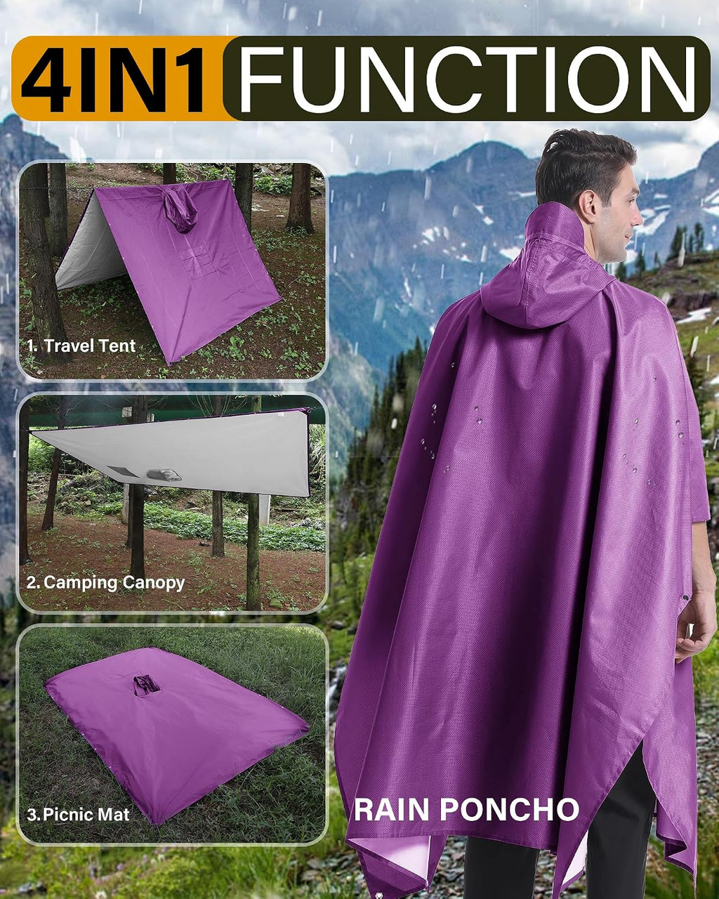 iCreek Hooded Rain Poncho Packable Waterproof Unisex Raincoat with Pocket
