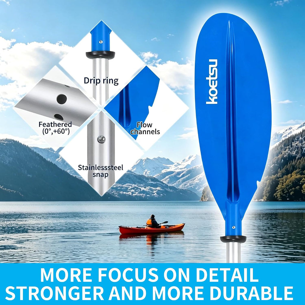 KOETSU Floatable Kayak PaddleAlloy Shaft Adjustable Lightweight Oar for Kayaking Canoeing Boating