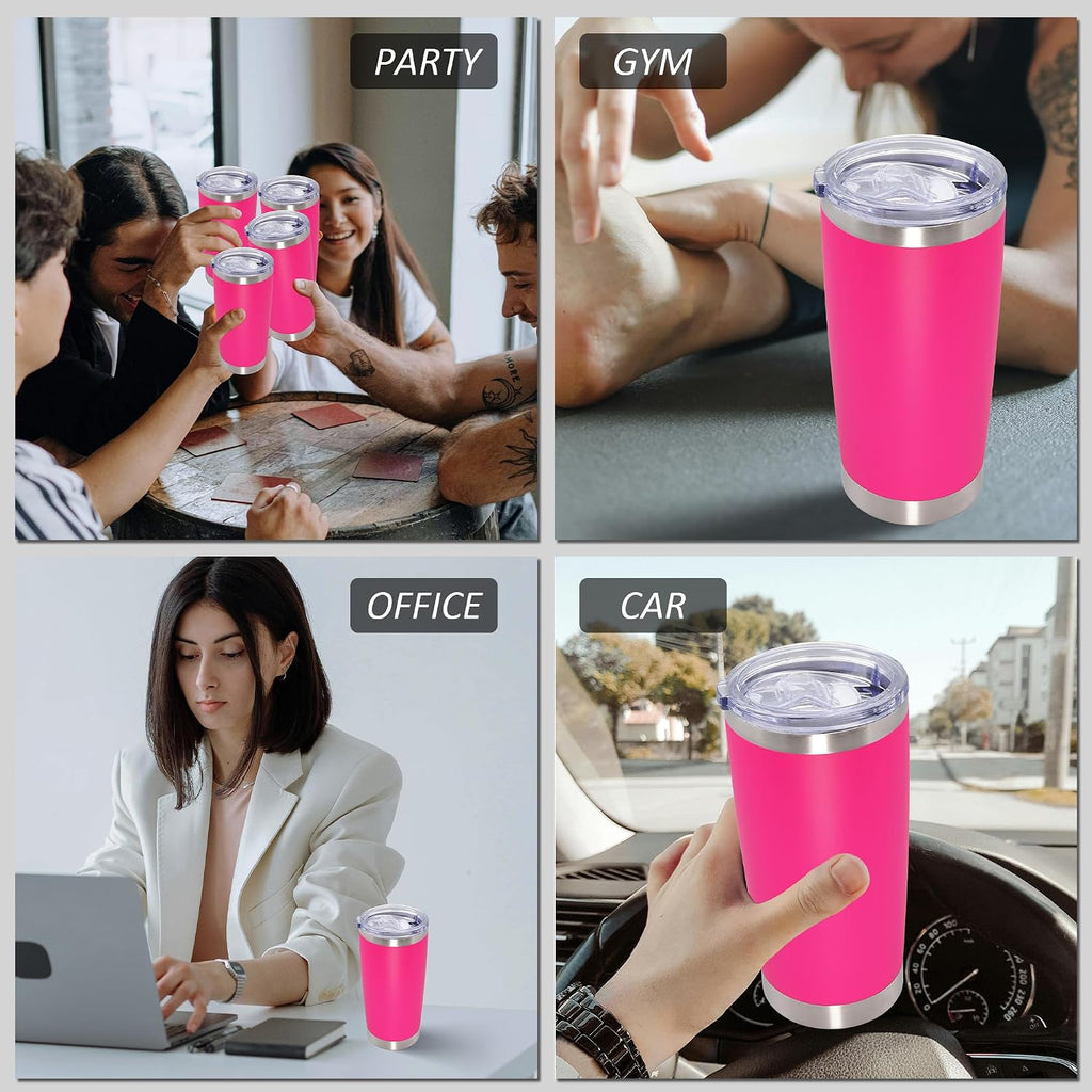 20oz Tumbler with Lid Stainless Steel Tumblers Insulated Mug Hot Pink 6P