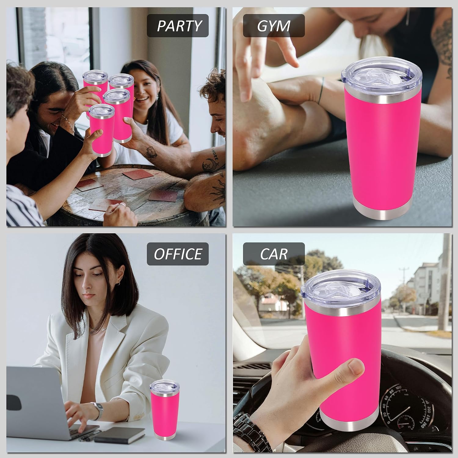 20oz Tumbler with Lid Stainless Steel Tumblers Insulated Mug Hot Pink 12P