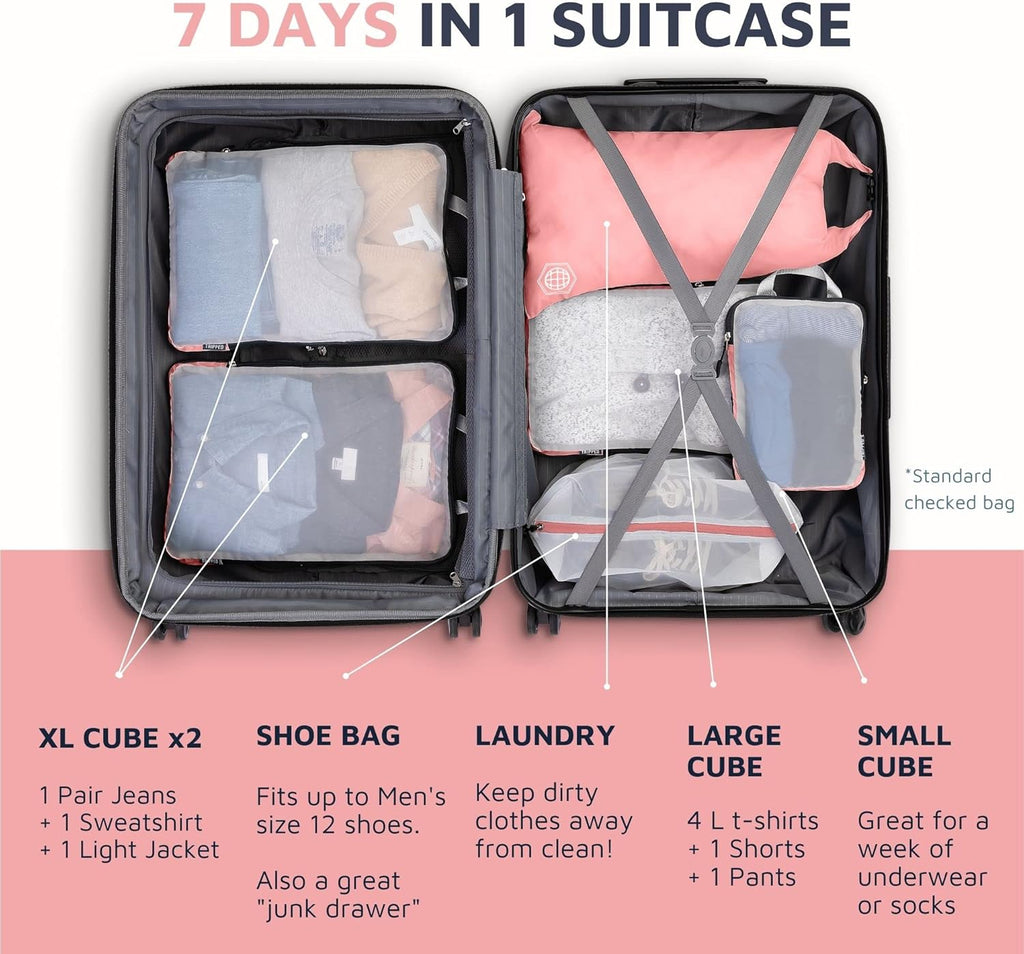 TRIPPED Travel Gear Large Compression Packing Cubes with Mesh 6-Piece Set