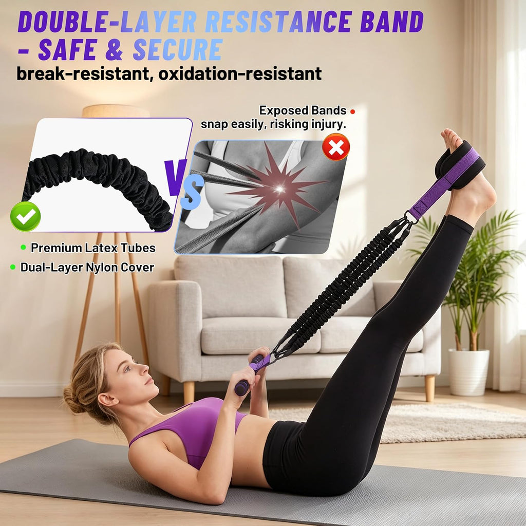 Pedal Resistance Bands with Handles, 30-90lbs Adjustable Foot Pedal Resistance Band, 3 Tube Exercise Bands with Handle for Core Abs Arm Leg, Portable Home Gym Workout Equipment for Men & Women