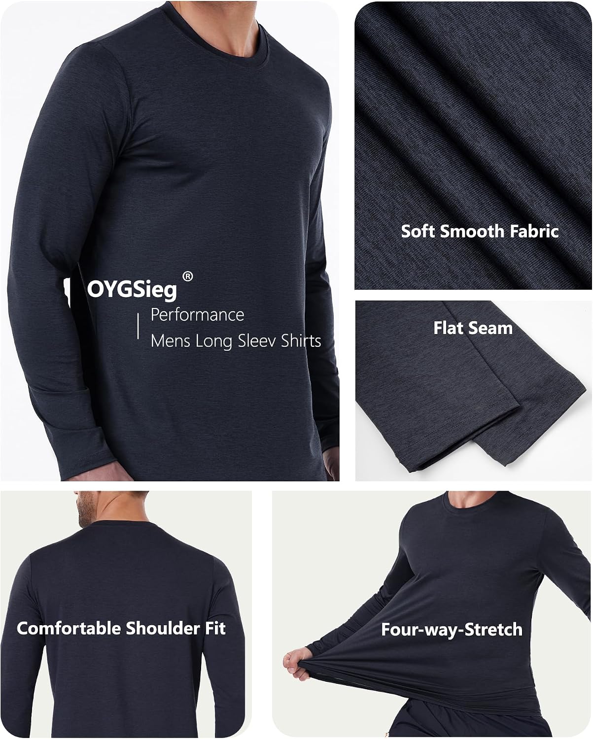 OYGSieg 6/7 Pack Men's Quick Dry Long Sleeve UPF50+ Sun Shirts