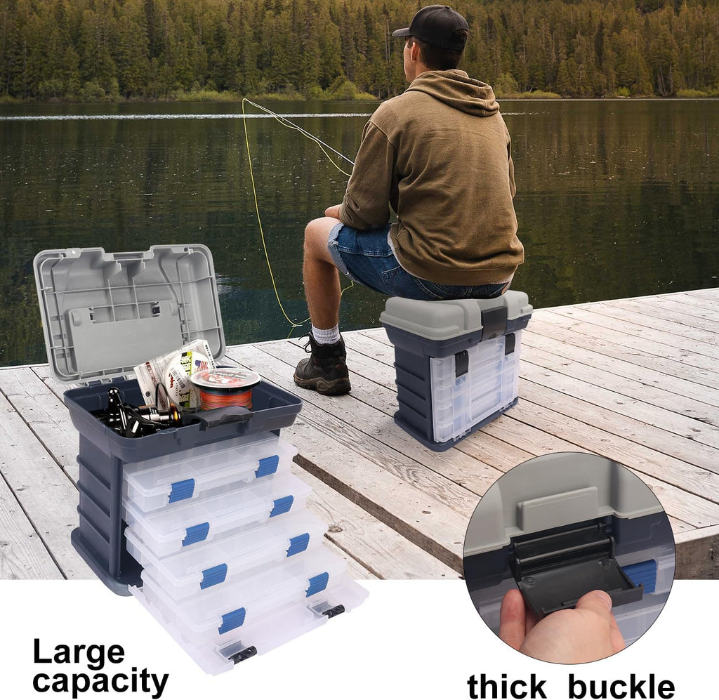 Fishing Tackle Box, 4 Layers Fishing Box, Tackle Boxes, Quick-Access Top Storage with Lid for Fishing Gear and Accessories,（Grey）by KUKLIPJIM