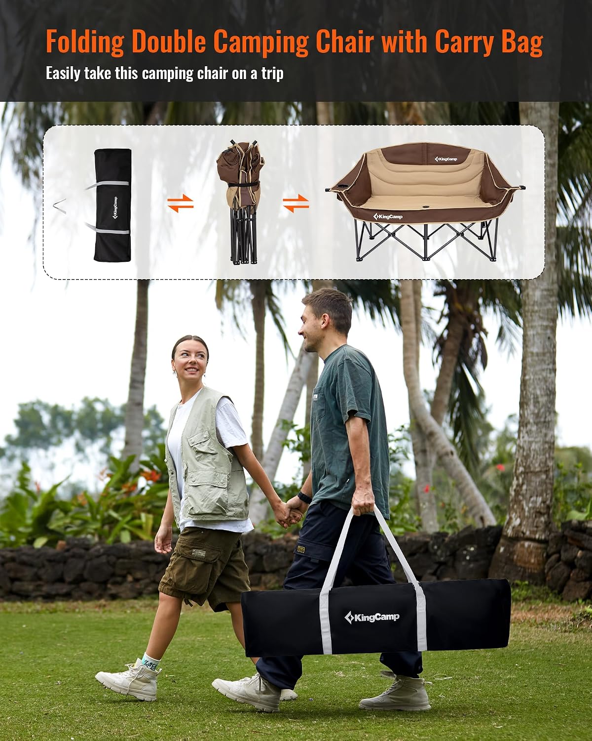 KingCamp Double Camping Chair, Oversized 880lbs Heavy Duty Loveseat XL