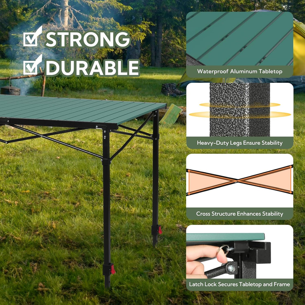 Portable Outdoor Adjustable Height Camping Table, Large for 2-6 Person
