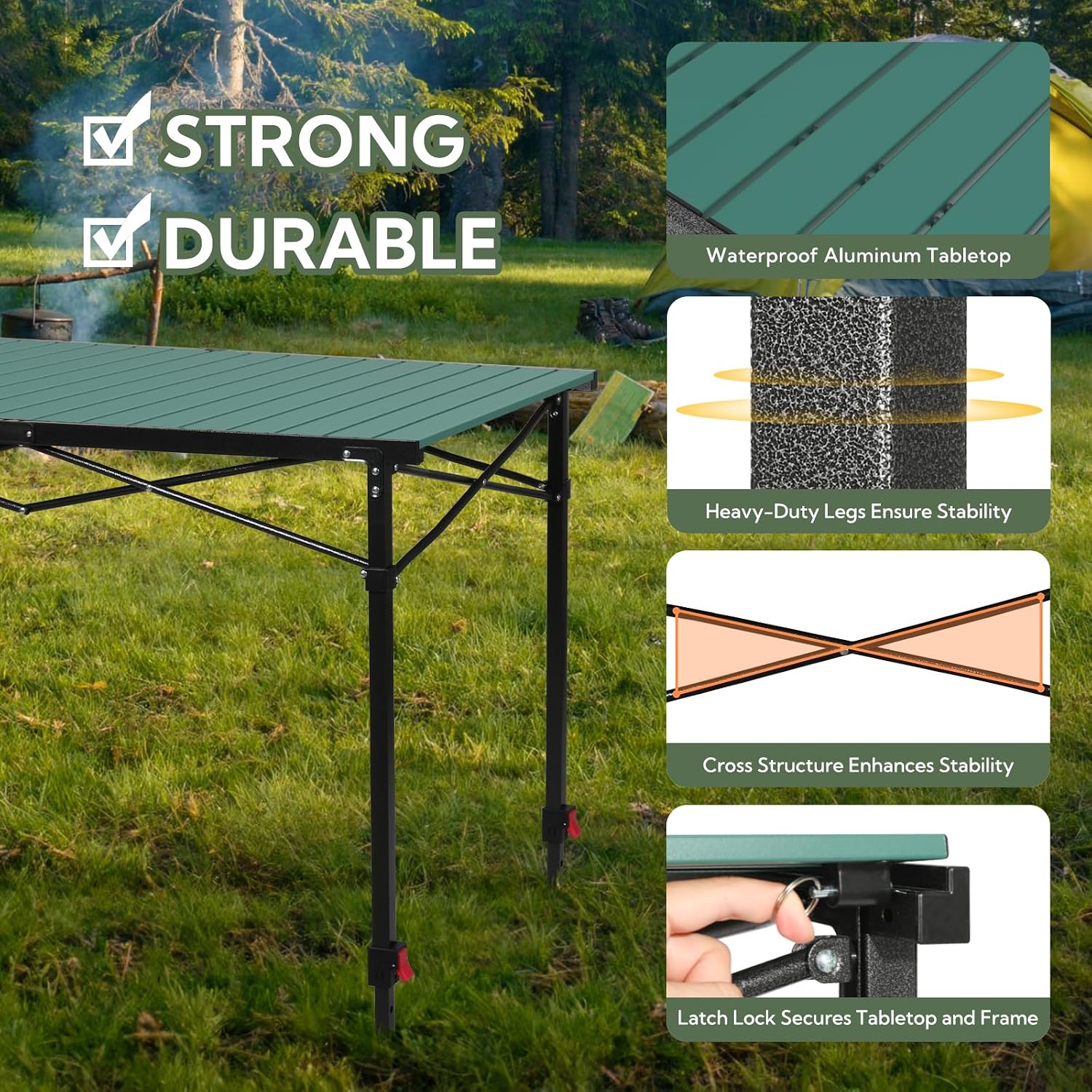 Portable Outdoor Adjustable Height Camping Table, Large for 2-6 Person