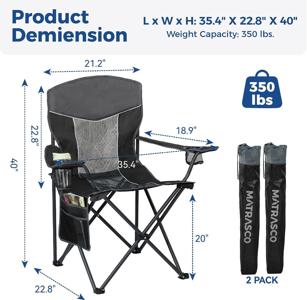 Oversized XL Camping Chair 2-Pack with Mesh Back, Black