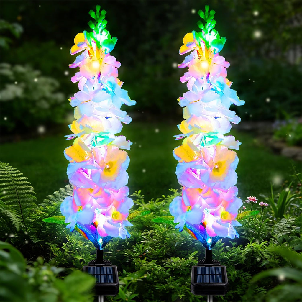 MRHEPHAESTUS Solar Garden Lights, Delphinium Flowers 2 Pack 40 LEDs, Waterproof Outdoor Lights Two Lighting Modes for Wedding Party Garden Yard Patio Lawn Decor and Gift for Mother