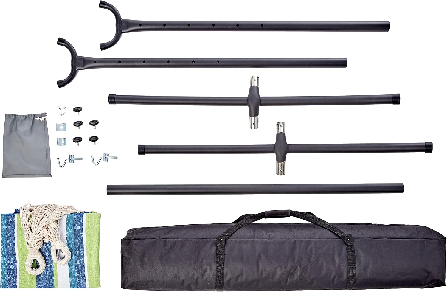 Amazon Basics Double Hammock with 9-Foot Space Saving Steel Stand and Carrying Case, 2 Person, 450 lb Capacity, Cotton Polyester, Oasis Stripe, 110" x 47" x 43"