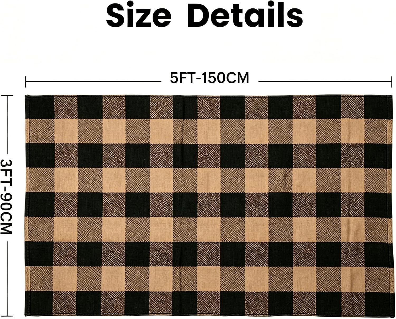 MUBIN Fall Decor Cotton Buffalo Plaid Rug, 3' x 5' Coffee Black Outdoor Rug Front Door Decorative Mat, Washable Doormat Hand-Woven Foldable Area Rug Layered Door Mats Rug for Front Porch, Entryway