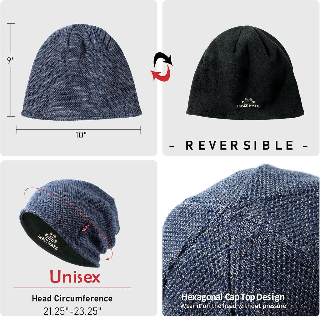 Lvaiz Winter Beanie for Men Women Warm Fleece Lined Reversible Skull Cap