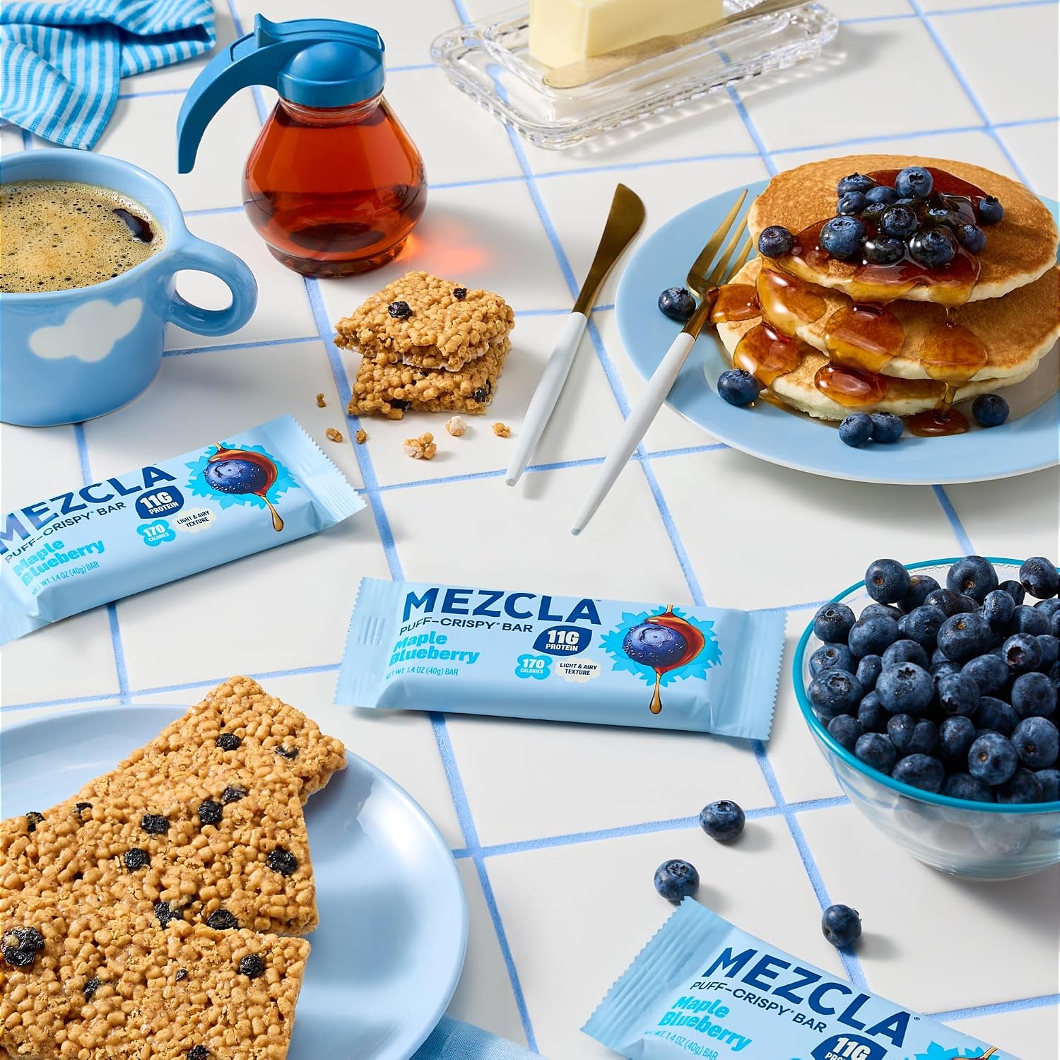 Mezcla Maple Blueberry Puff Crispy Vegan Bars, 11g Protein, 12 Bars