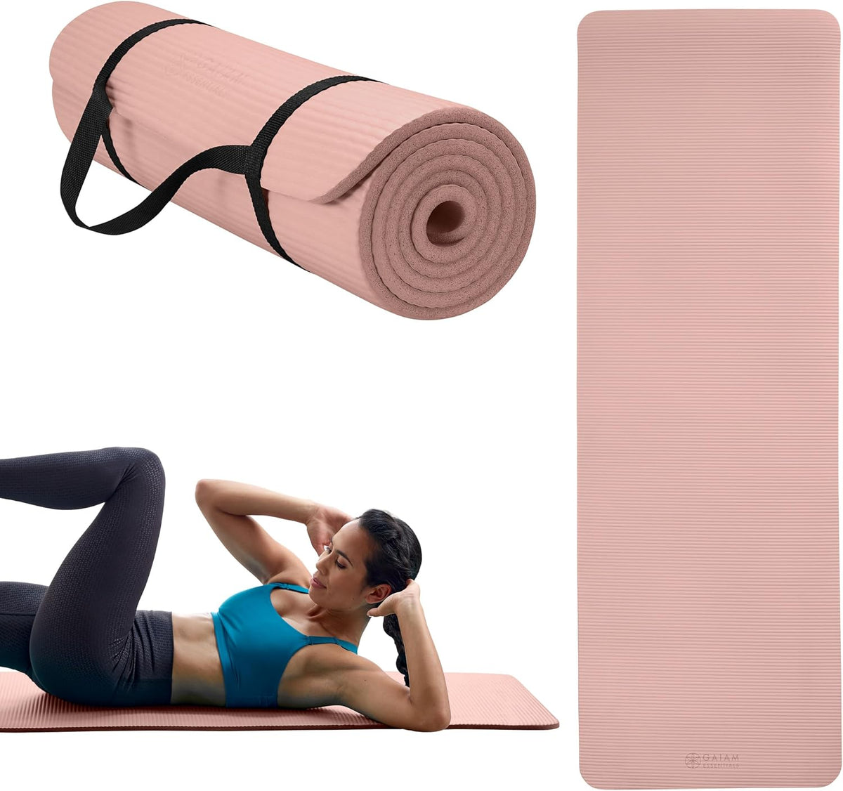 Gaiam Thick Yoga Mat, Exercise & Fitness Mat with Easy-Cinch Carrying Strap