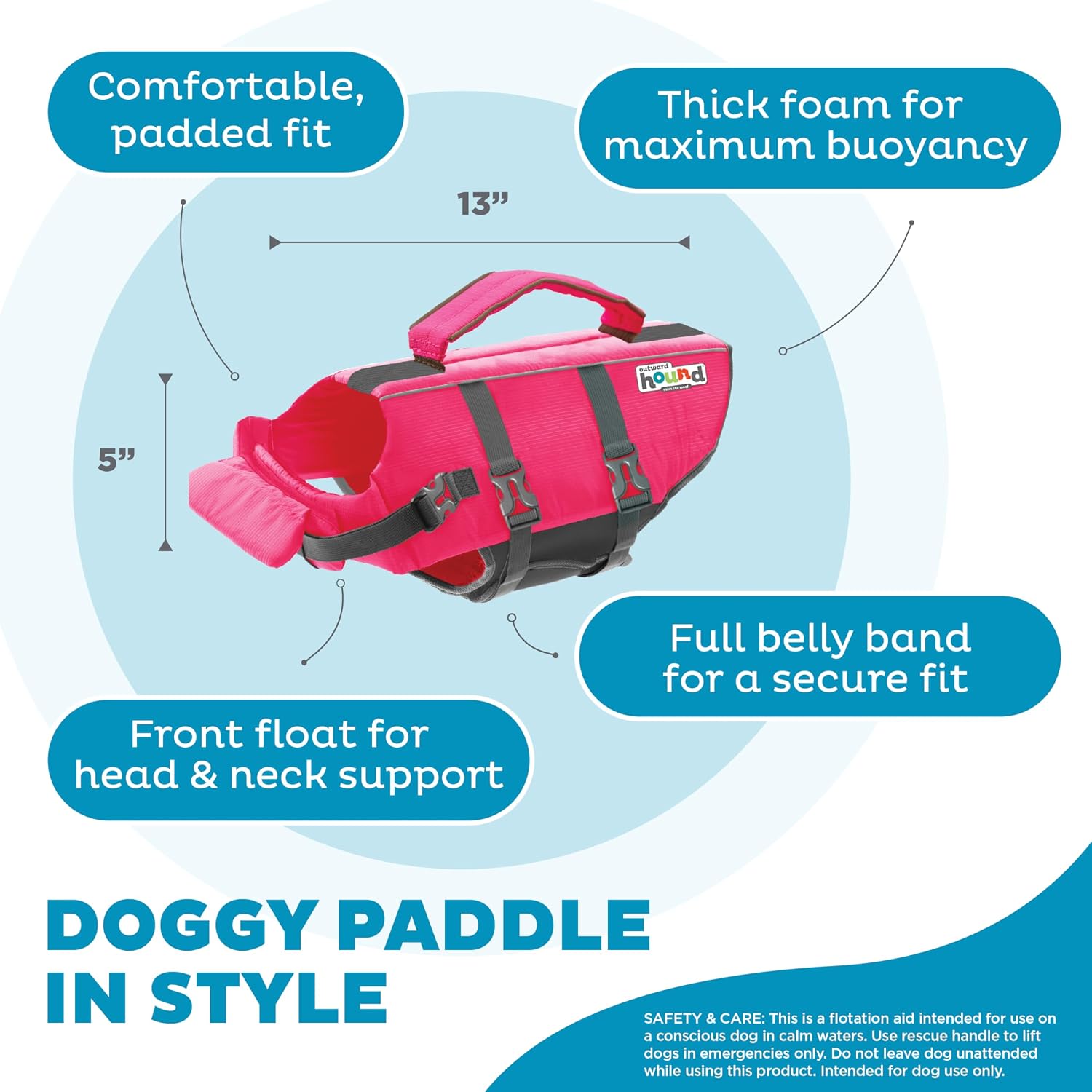 Outward Hound Granby Splash Dog Life Jacket, Life Vest, Pink, Small