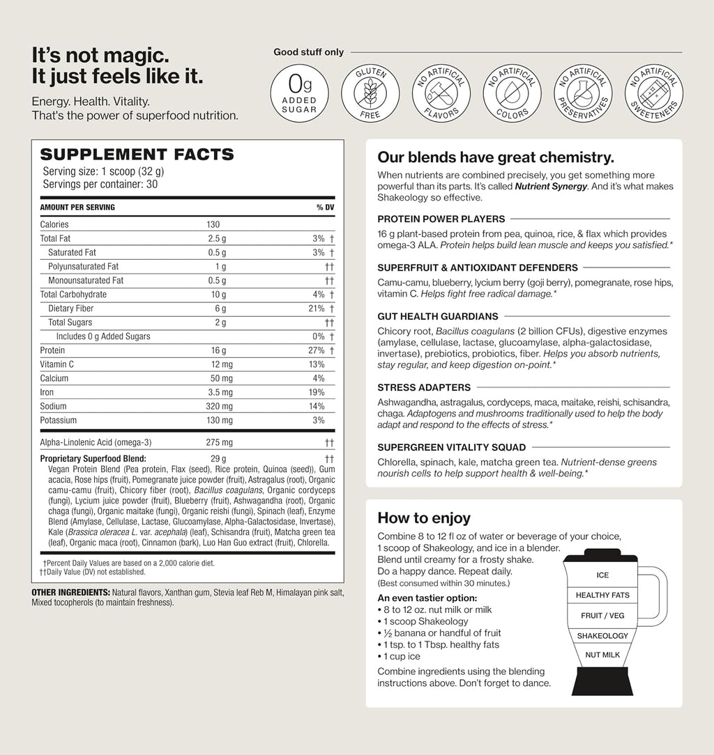 Shakeology 0g Added Sugar Plant Based Protein Powder - Vanilla, 30 Servings