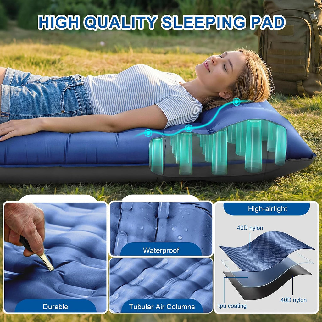 Camping Sleeping Pad 5.5" Thick with Pillow & Built-in Foot Pump