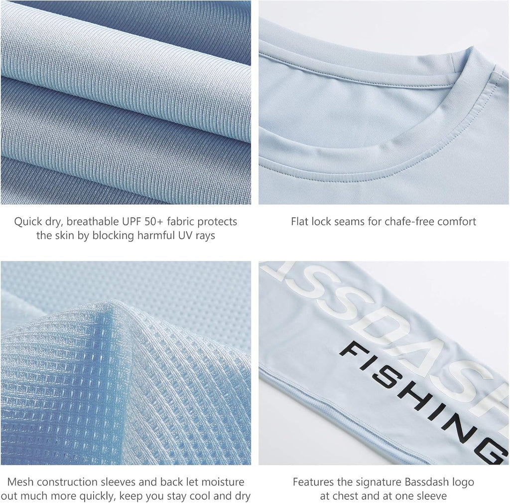 BASSDASH Fishing T Shirts for Men UV Sun Protection UPF 50+ Long Sleeve Tee T-Shirt