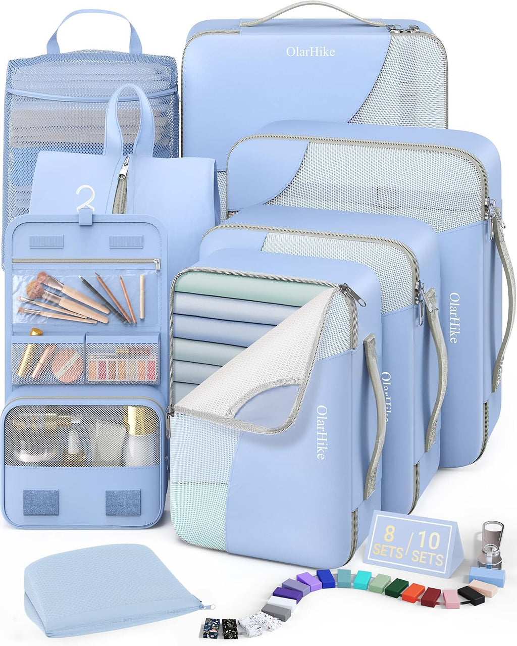 OlarHike 8 Set Packing Cubes for Travel,Gifts for Women Mom,Anti-Tearing Suitcase Organizer,with Over 1000 pcs Mesh Holes,Vacation Essentials & Accessories for Cruise Ship