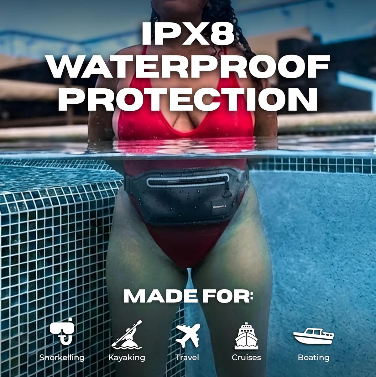 Drench 100% Underwater Waterproof Fanny Pack | Submersible Waterproof Phone Pouch & Waist Pack Dry Bag for Swimming, Boating, SUP & Snorkelling | Floating Belt Bag Underwater Phone Case | iPhone